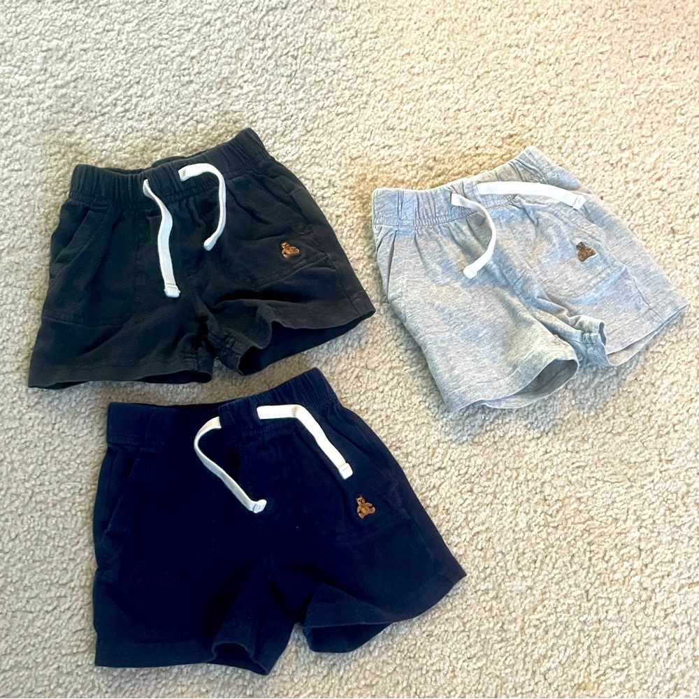 Gap Boy Shorts, lot of 3 (Black, Grey, Navy), Size 6-12M